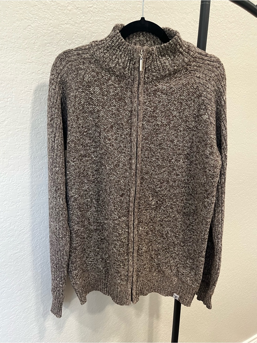 Stacy Adams Men’s Marled Full Zip Sweater Size Large Brown Mock Neck Cardigan
